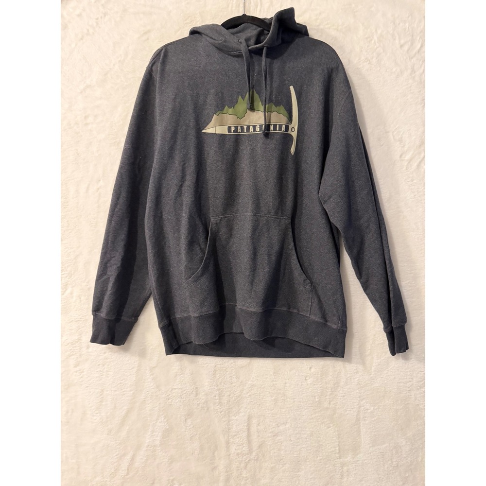 Patagonia Mens Ice Axe Mountain Graphic Hoodie Organic Cotton Gray Large‎ 26712